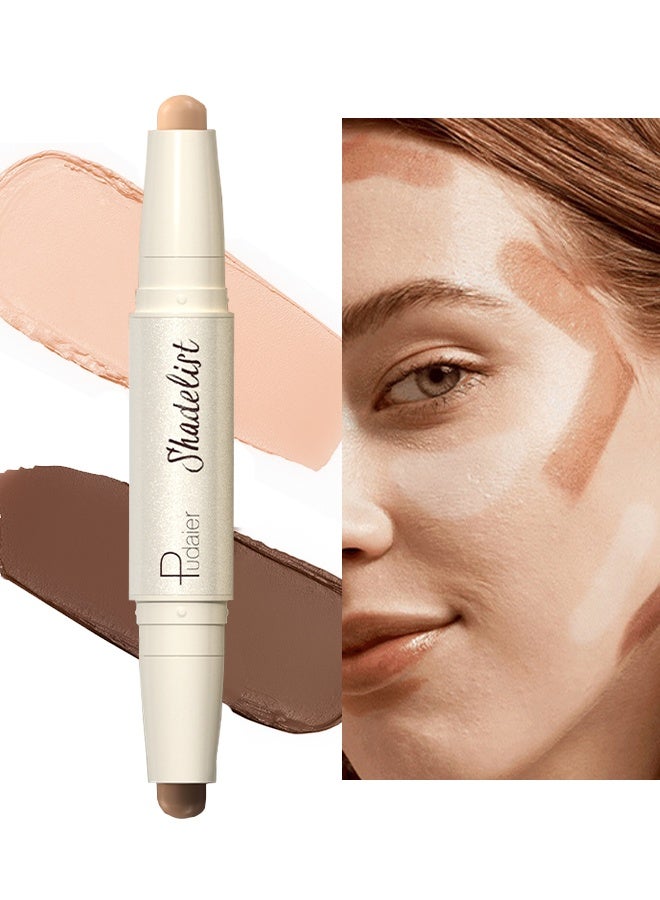 بوداير قلم كونتور وإضاءه 2 في 1، قلم كونتور بدرجات باردة، قلم إضاءة للمكياج، قلم برونزر مقاوم للماء طويل الأمد، عصا تشكيل الوجه الكريمية للسفر #02 - Image 1